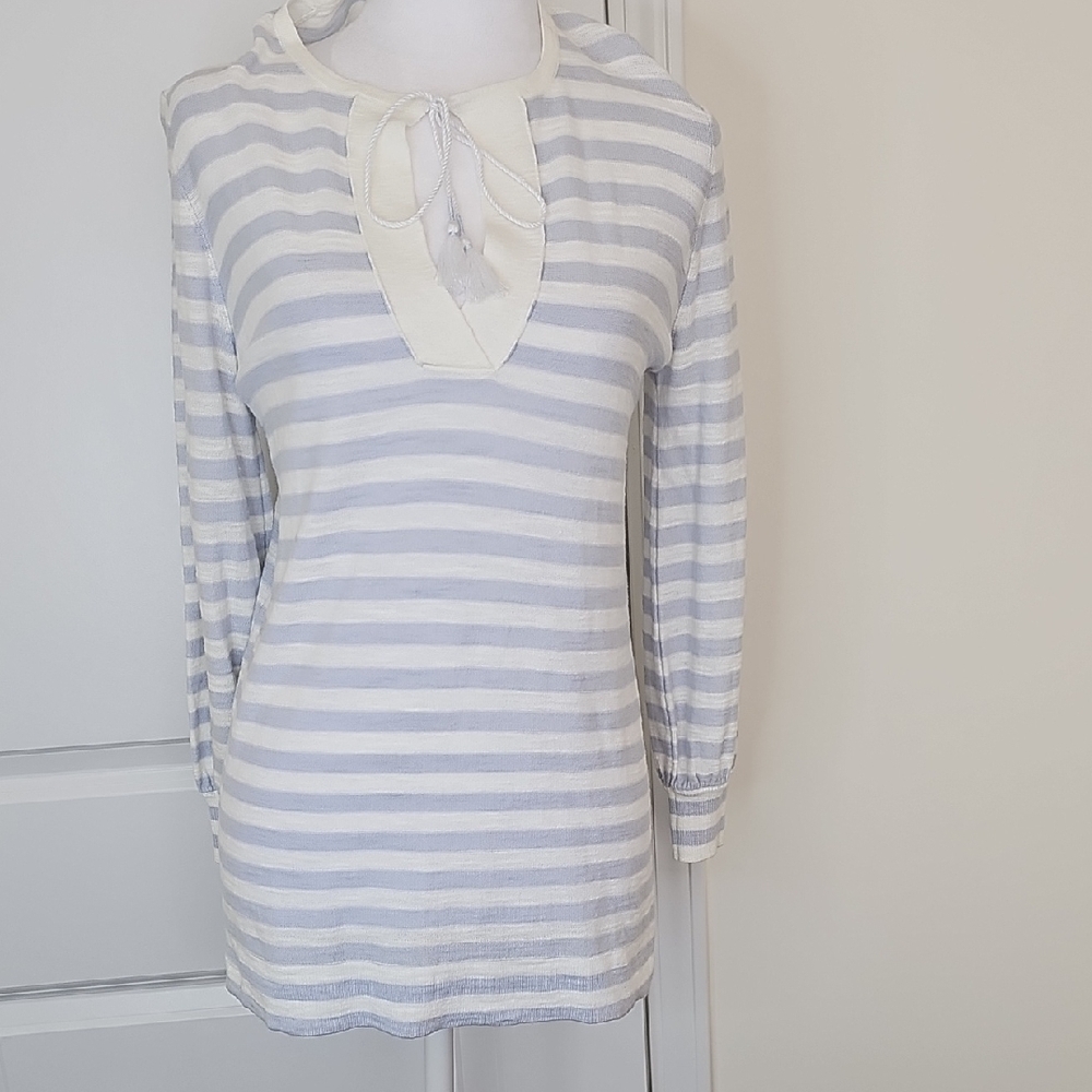 LOFT Cream‎ and Gray Striped Tunic